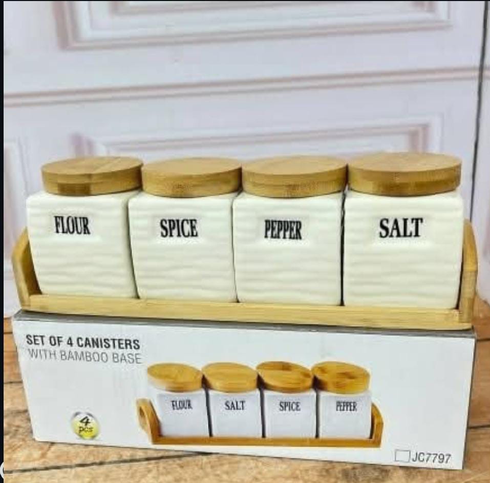 Canister set with bamboo 5pcs/ مجموعة علب توابل