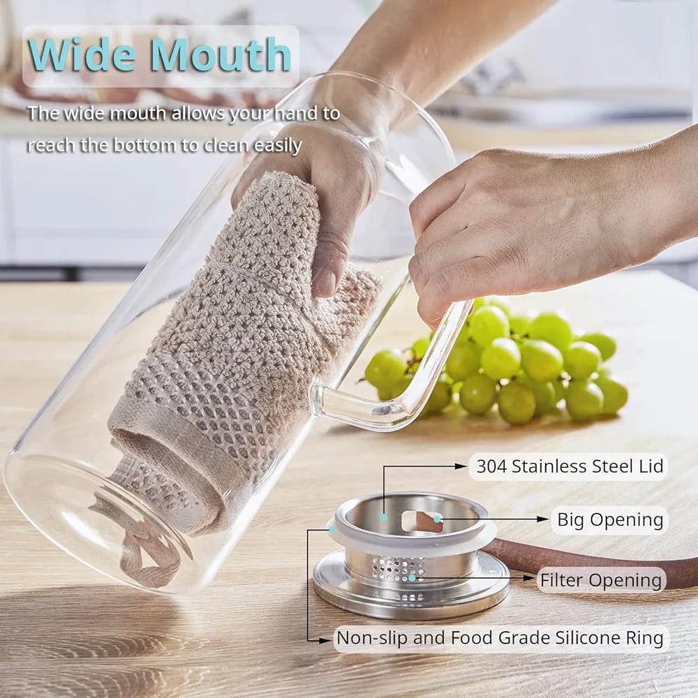 2L Glass Pitcher with Stainless Steel Lid / إبريق زجاج 2 لتر مع غطاء ستانلس ستيل