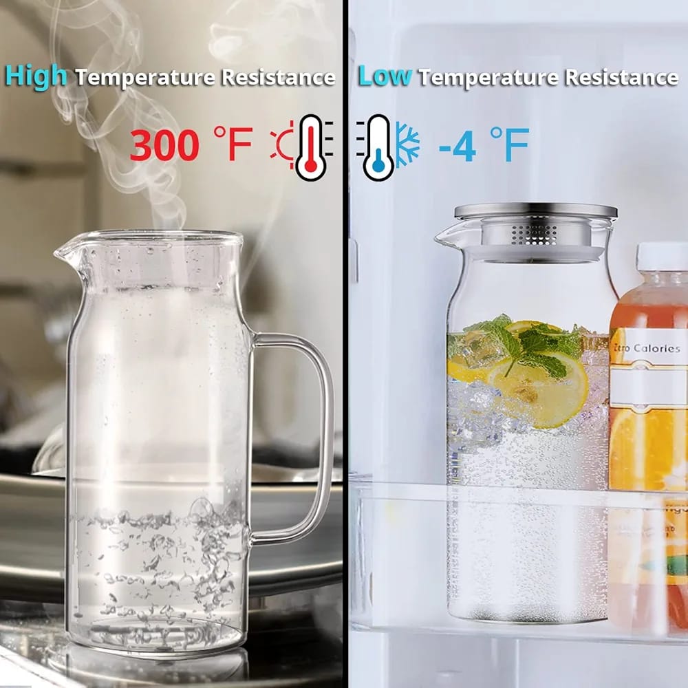 2L Glass Pitcher with Stainless Steel Lid / إبريق زجاج 2 لتر مع غطاء ستانلس ستيل