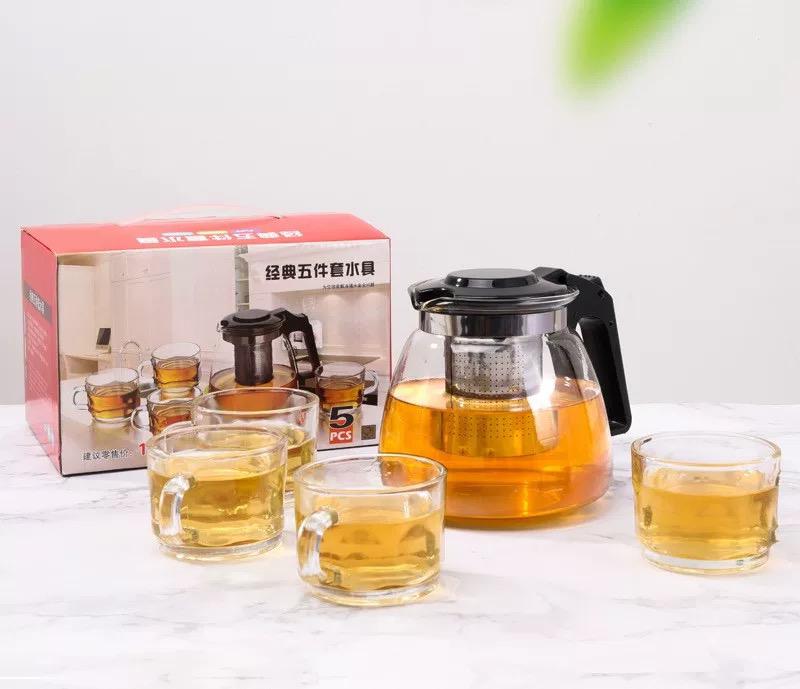Glass tea pot set with 4 cups -طقم إبريق شاي مع 4 أكواب زجاج