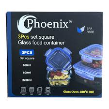 3-Piece Glass Food Container Set – Phoenix / مجموعة 3 علب طعام زجاجية