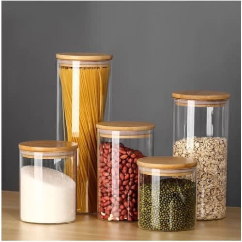 Borosilicate Glass Storage Jar with Bamboo Lid (18cm x 8cm)-4وعاء تخزين زجاجي