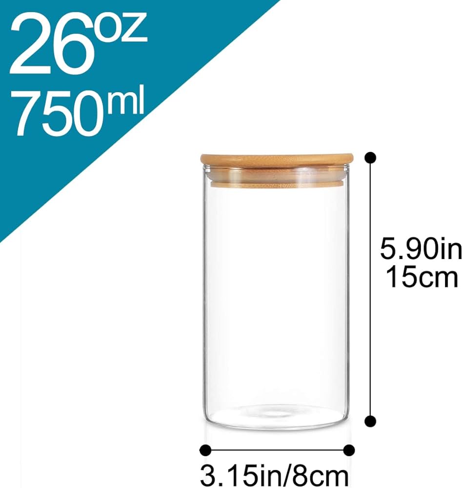 Clear Glass Storage Jar with Wooden Lid -وعاء تخزين زجاجي
