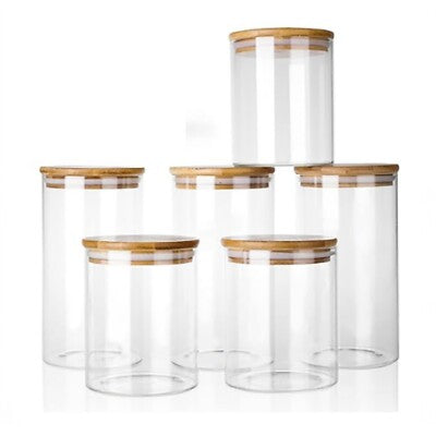Clear Glass Storage Jar with Wooden Lid -وعاء تخزين زجاجي