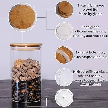 Elegant Glass Storage Jar 20 cm  / 5وعاء تخزين زجاجي  بغطاء خشبي