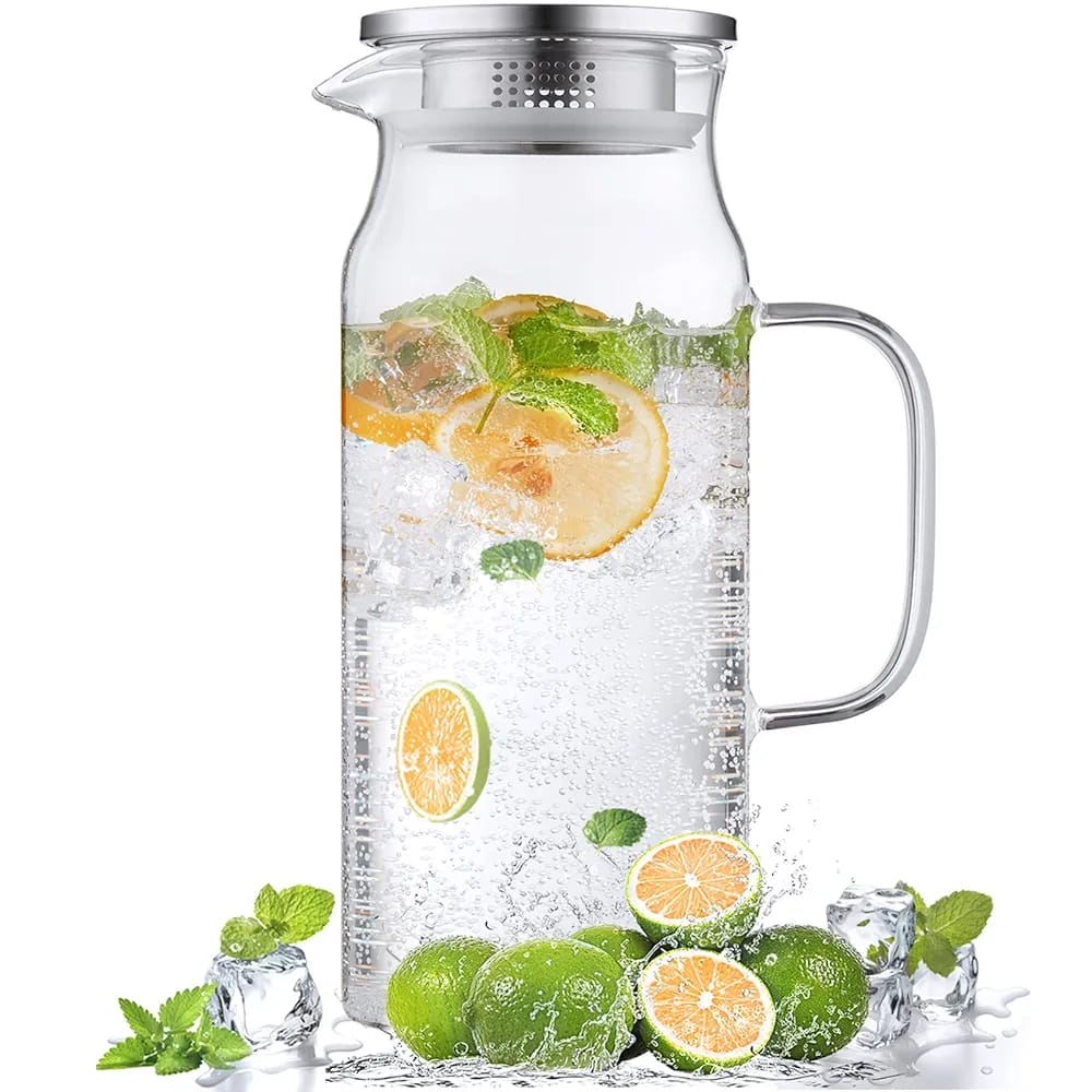 2L Glass Pitcher with Stainless Steel Lid / إبريق زجاج 2 لتر مع غطاء ستانلس ستيل