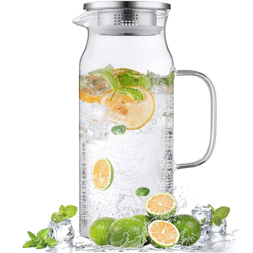 2L Glass Pitcher with Stainless Steel Lid / إبريق زجاج 2 لتر مع غطاء ستانلس ستيل