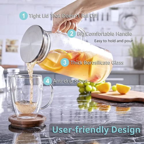 2L Glass Pitcher with Stainless Steel Lid / إبريق زجاج 2 لتر مع غطاء ستانلس ستيل