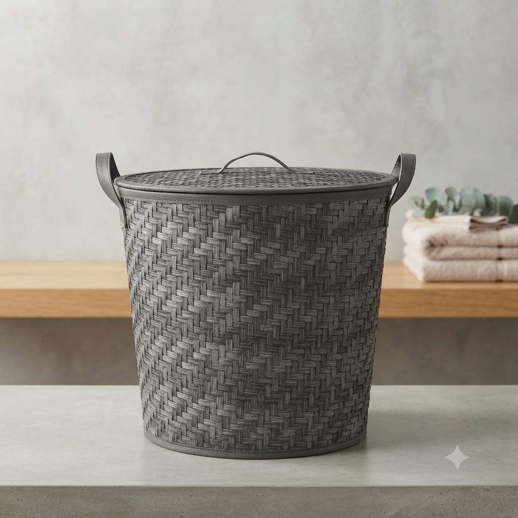 Woven Laundry Basket with Lid – سلة غسيل منسوجة بغطاء