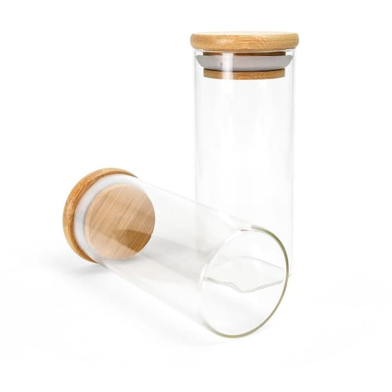Borosilicate Glass Storage Jar with Bamboo Lid (18cm x 8cm)-4وعاء تخزين زجاجي