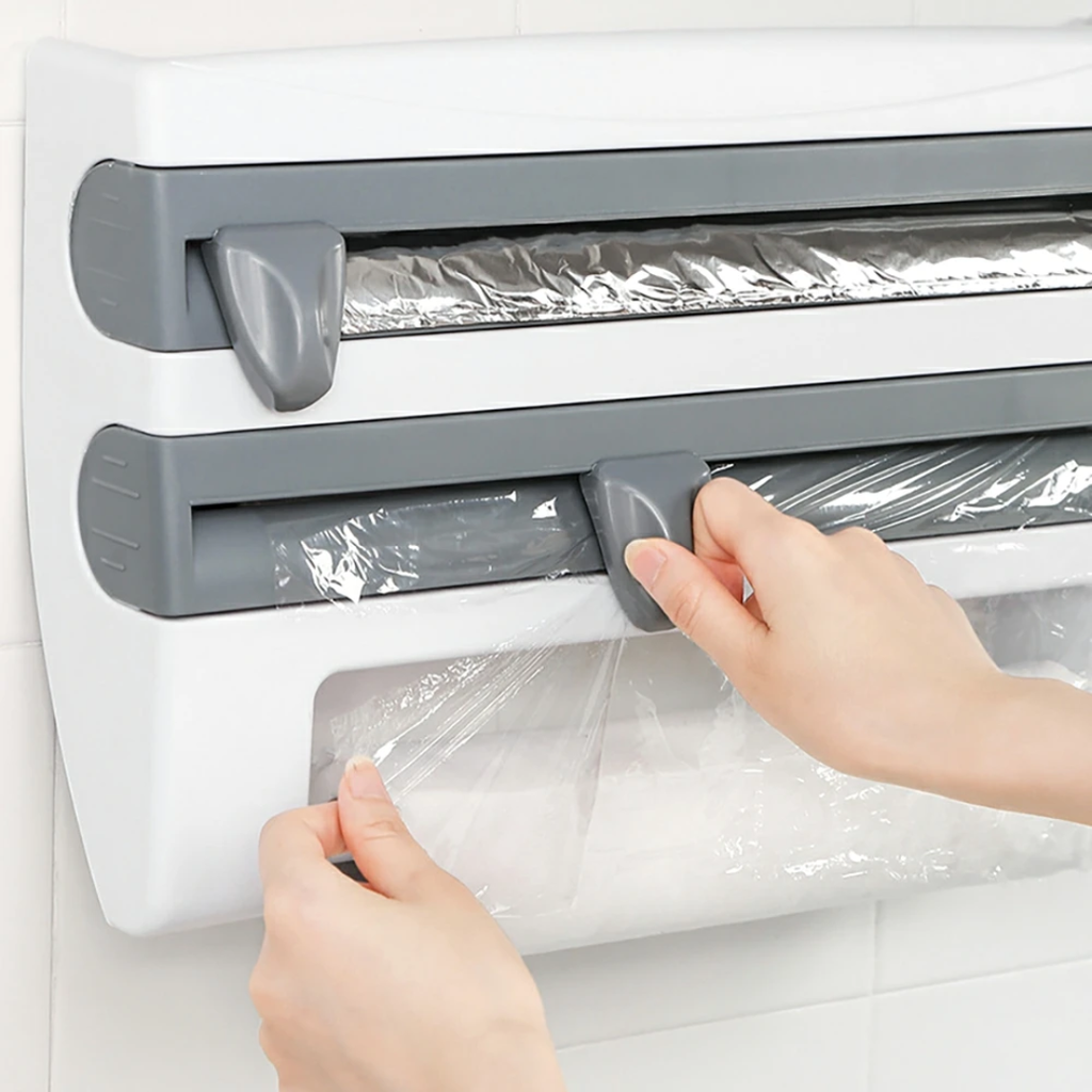 Wall-Mounted Wrap Organizer & Towel Holder - حامل قصدير ونايلون ومناديل