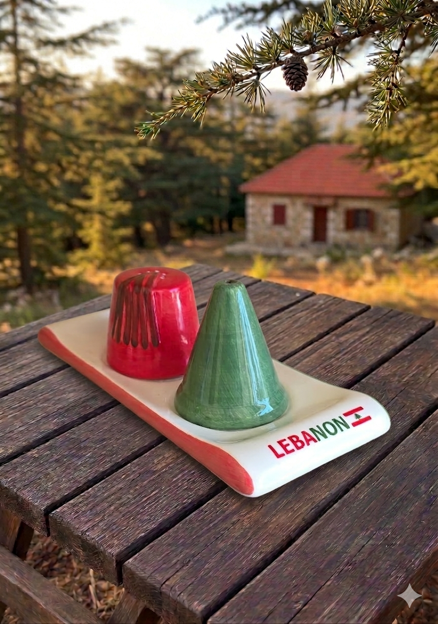 Lebanese Salt and pepper set with tray - مملحه و مبهره