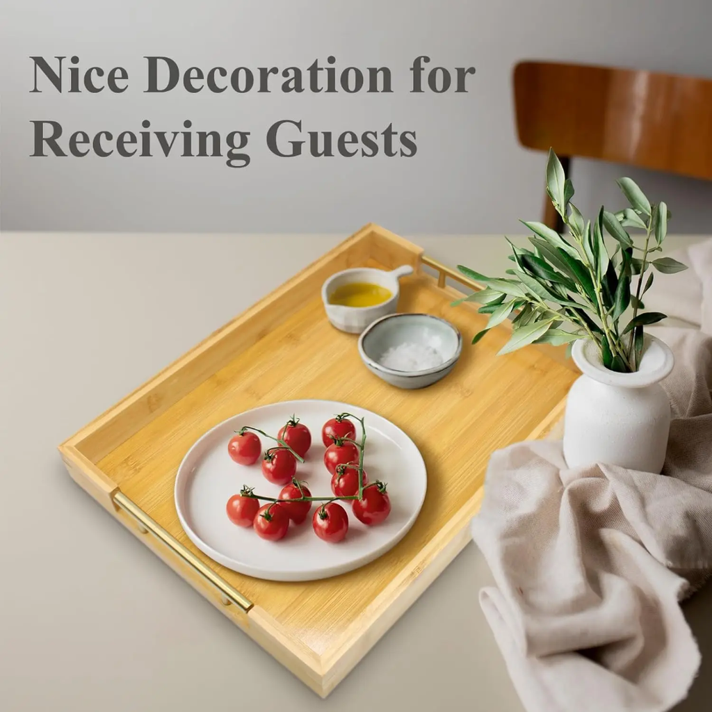 Bamboo tray with golden grip