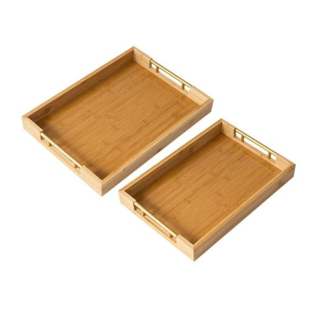 Bamboo tray with golden grip