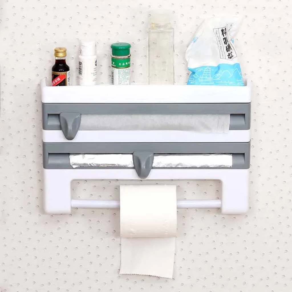 Wall-Mounted Wrap Organizer & Towel Holder - حامل قصدير ونايلون ومناديل