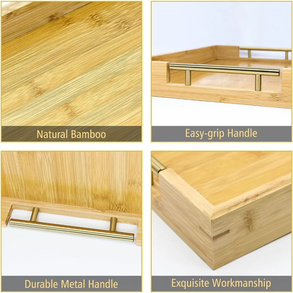 Bamboo tray with golden grip