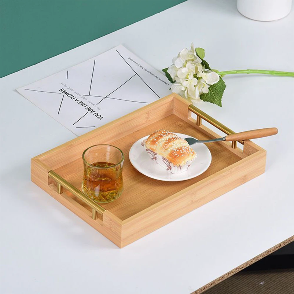 Bamboo tray with golden grip
