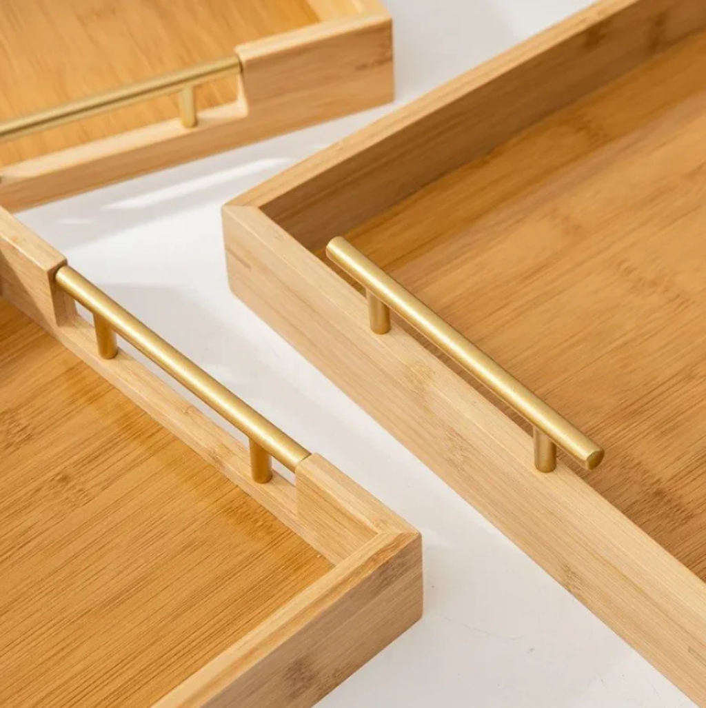 Bamboo tray with golden grip