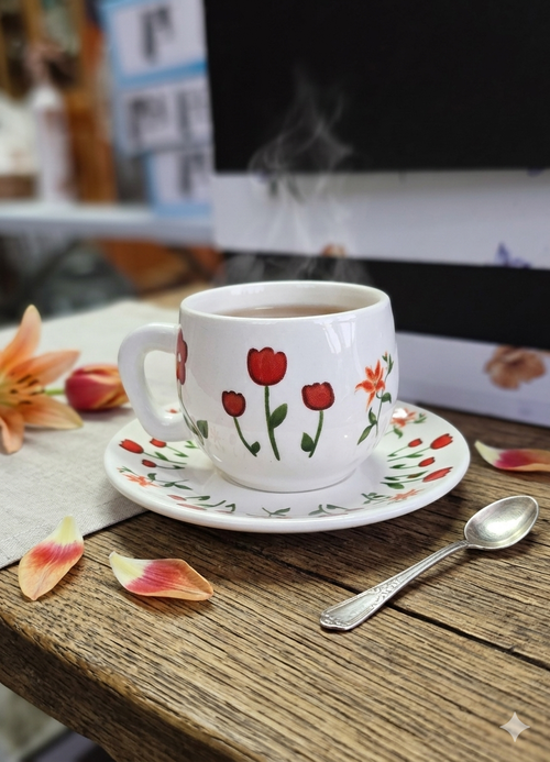 12pcs floral coffe cup - 12 قطعة فنجان قهوه مورد