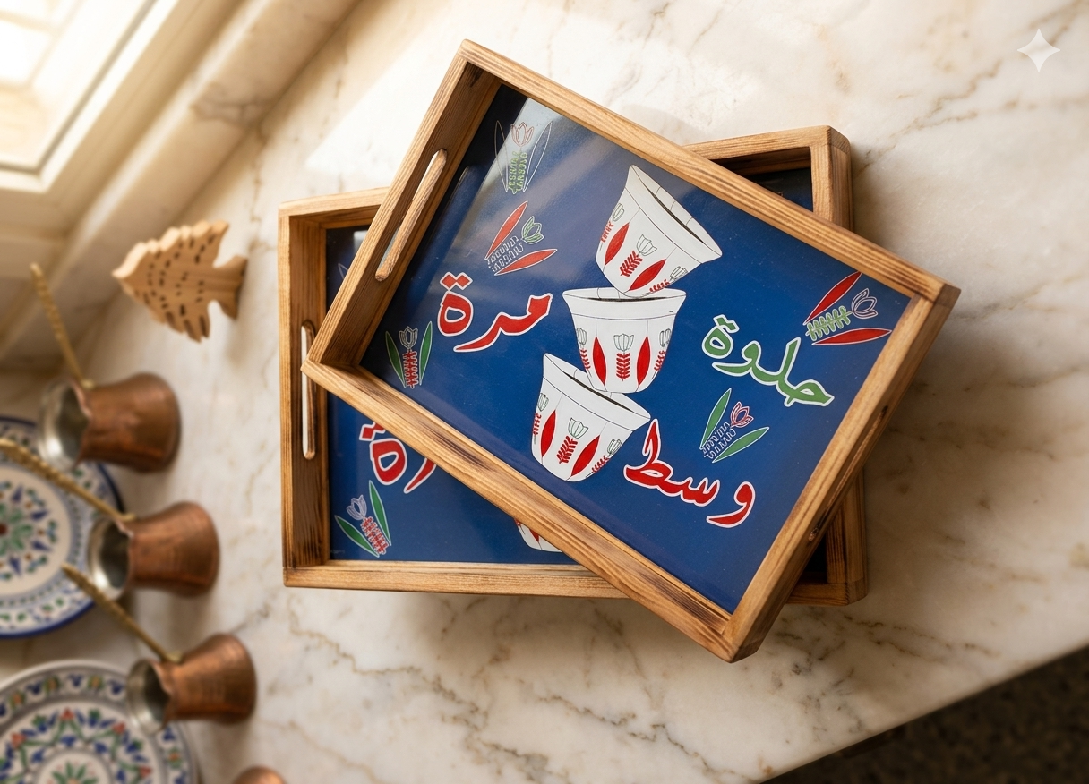 Wooden and glass tray - صينيه خشب مع زجاج