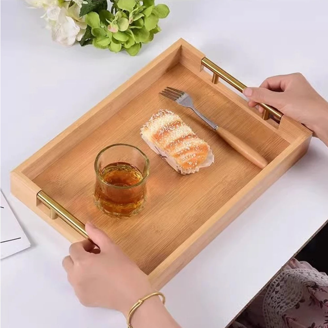 Bamboo tray with golden grip