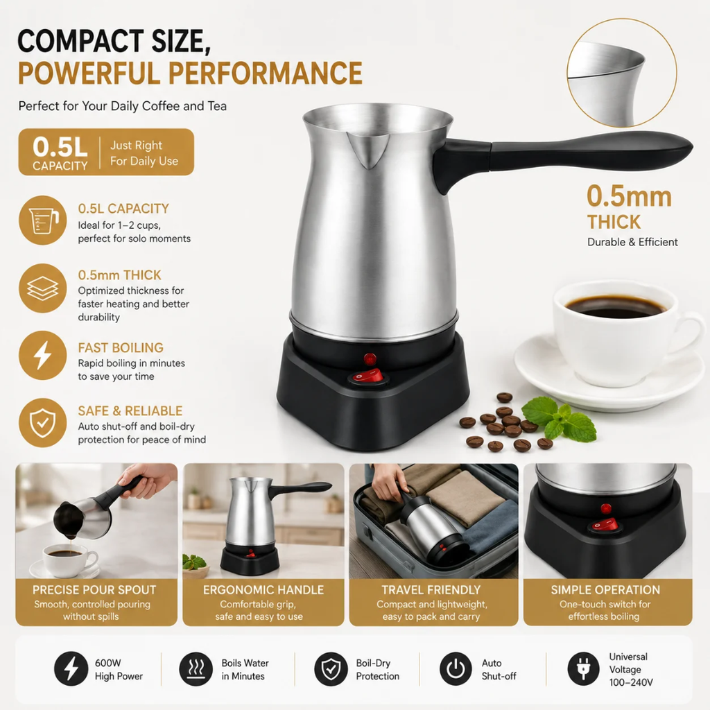 Electric stainless steel coffe kettle - غلاية قهوة كهربائيه ستانلس ستيل