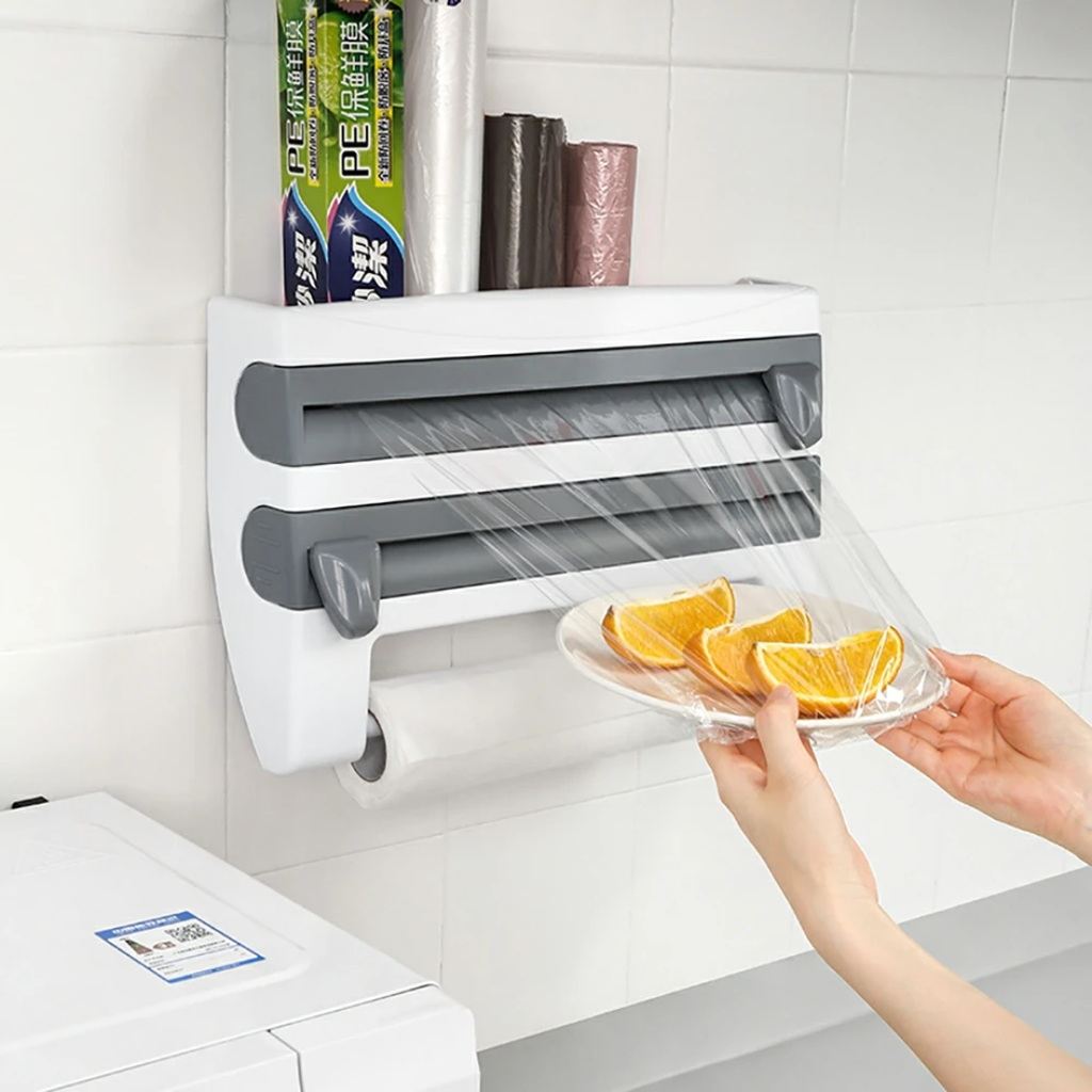 Wall-Mounted Wrap Organizer & Towel Holder - حامل قصدير ونايلون ومناديل